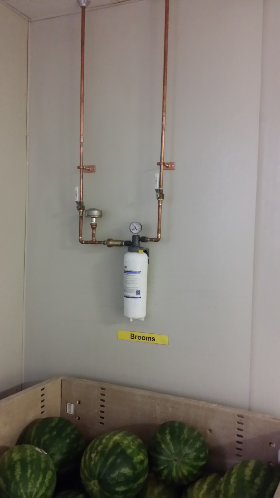 Commercial copper manifold with water filter and pressure gauge
