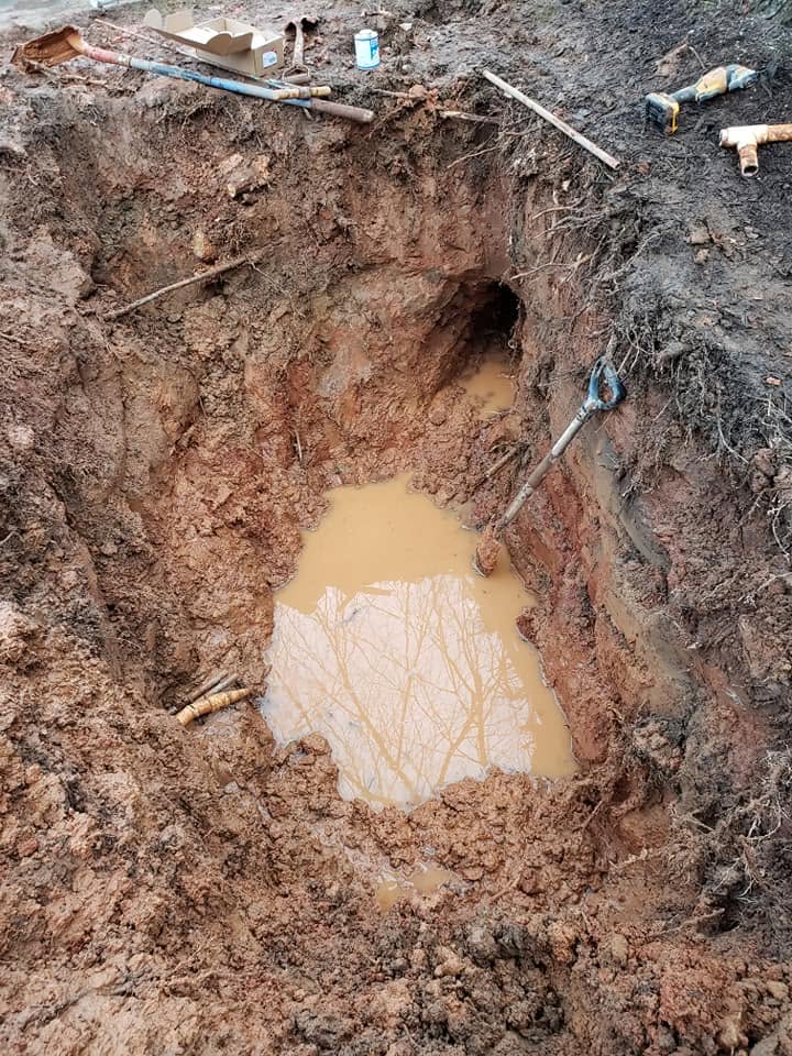 Deep excavation for underground water or sewer line repair